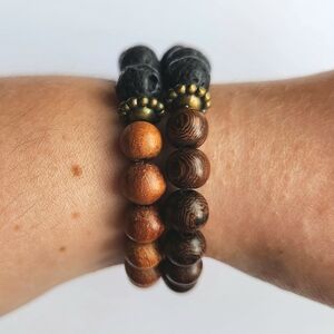 NWT Lavastone Wooden Beaded Bracelet Set Stretch Handmade Aromatherapy
